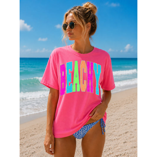 Varsity BEACHY Comfort Colors tee | Neon Pink