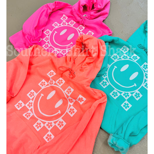 Neon Vibes Smiley Hoodie