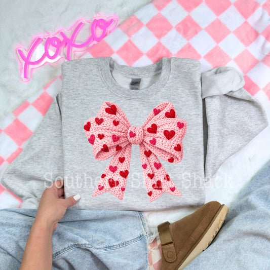 Faux Yarn Valentine Bow | Ash Gray Sweatshirt
