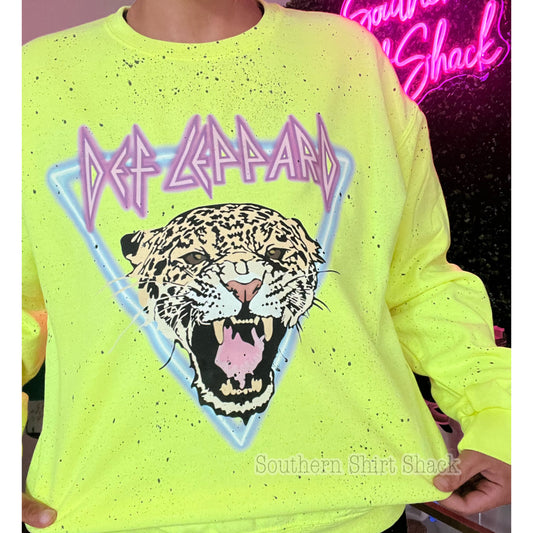 Leppard Neon Yellow Paint Splatter Sweatshirt