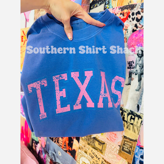 Varsity Texas Comfort Colors tee | Flo blue