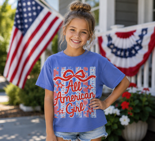 All American Girl Youth Size | Flo Blue Comfort Colors tee