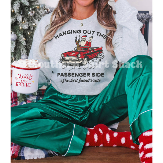 Santa Hanging Out The Passenger Side Of His Best Friend’s Ride| Ash Gray Sweatshirt