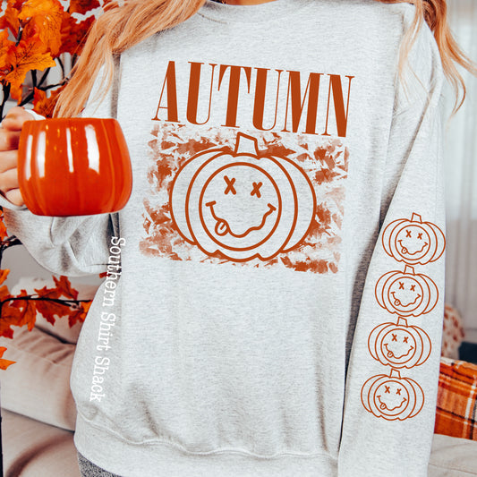 Autumn Smiley Sleeve | Ash Gray Sweatshirt