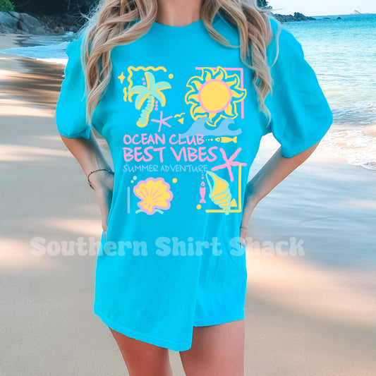 Ocean Club Best Vibes Comfort Colors tee | Lagoon Blue