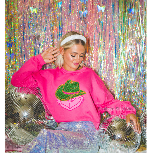 Howdy Grinch Hot Pink Sweatshirt