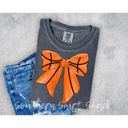Coquette Basketball Bow Comfort Colors tee | Pepper