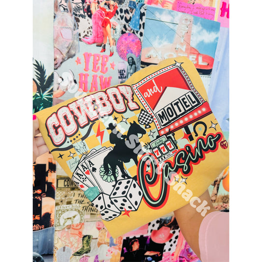 Cowboy Casino Collage Comfort Colors Tee | Mustard