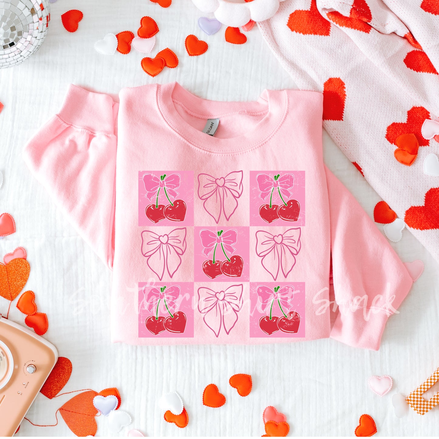 Coquette Cherry Valentine Sweatshirt | Light Pink