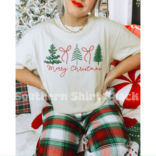 Bows & Christmas Trees Merry Christmas | Ivory Comfort Colors Tee