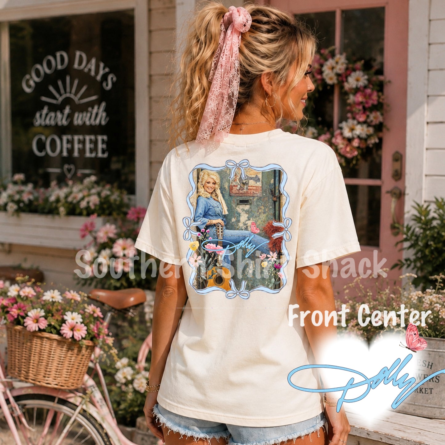 Dolly florals and bows Comfort Colors tee | Ivory