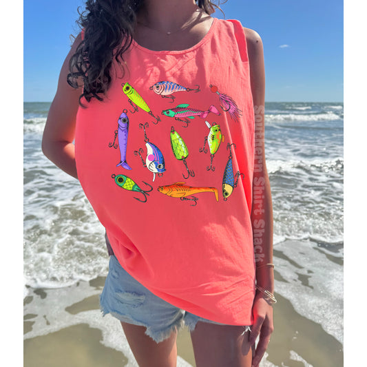 Neon Fishing Lures | Neon Orange Comfort Colors tank