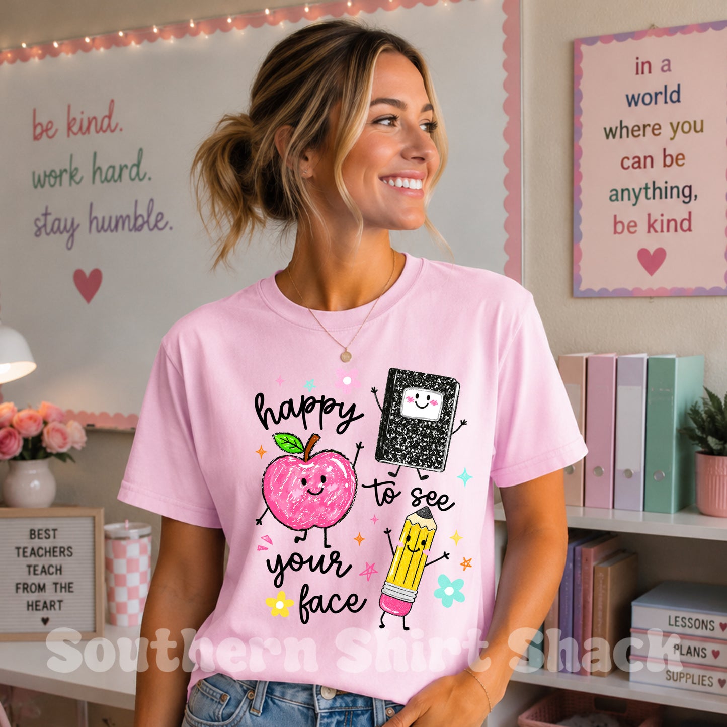 Happy To see Your Face | Teacher Comfort Colors tee | Blossom