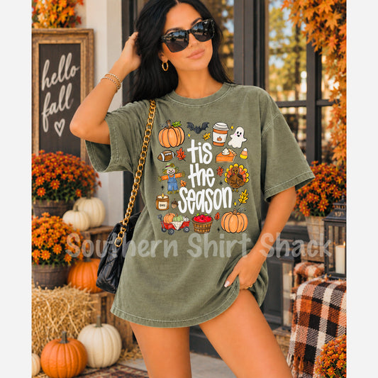 Tis the season fall collage | Moss Comfort Colors tee