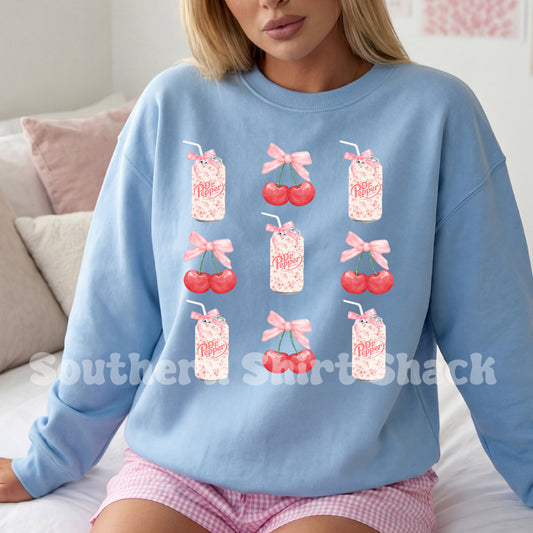 Cherries & Pop Sweatshirt | Light Blue