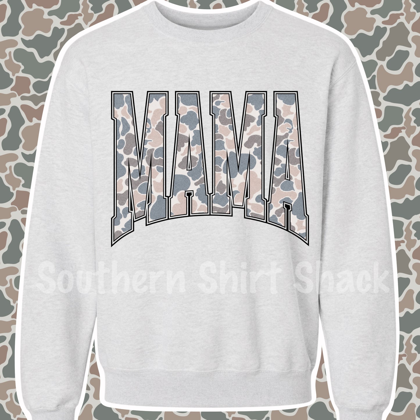 Duck Camo Varsity Mama Sweatshirt | Ash gray