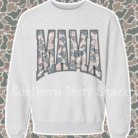 Duck Camo Varsity Mama Sweatshirt | Ash gray