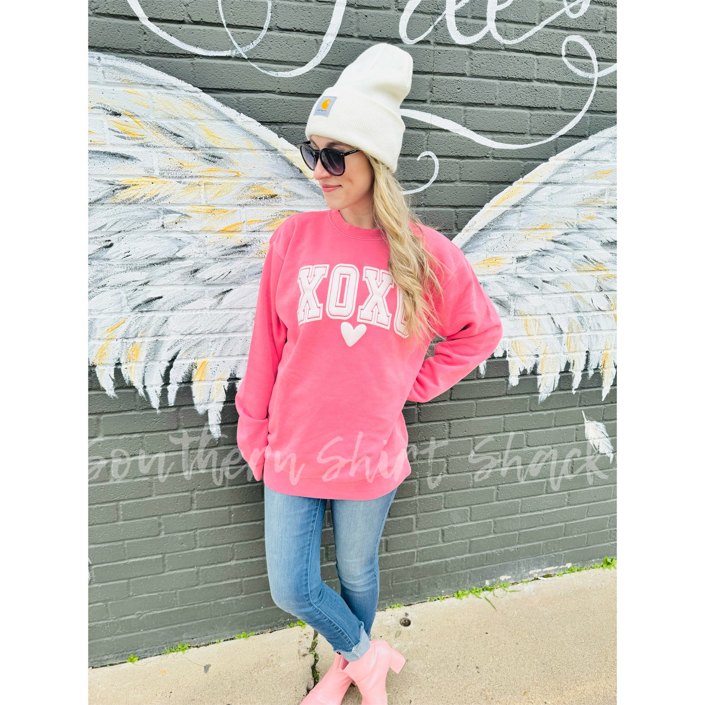 XoXo Puff Mineral Wash Pink Sweatshirt