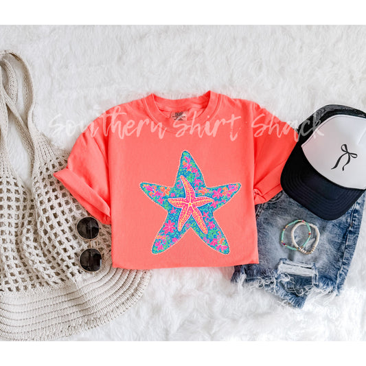Preppy Starfish | Neon Orange Comfort Colors tee