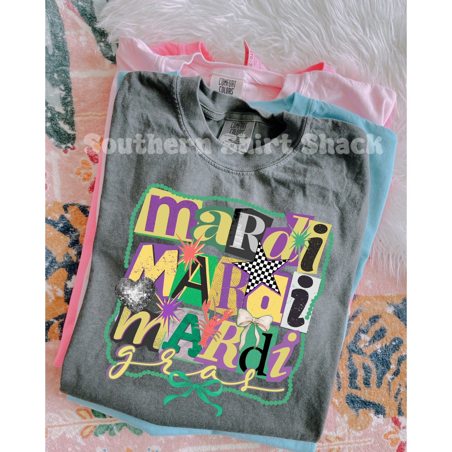 Preppy Y2K Mardi Gras Pepper Comfort Colors Tee