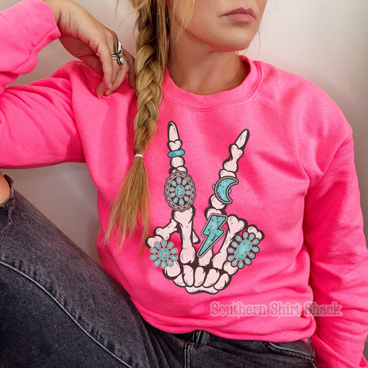 Turquoise Skelly Hand Sweatshirt