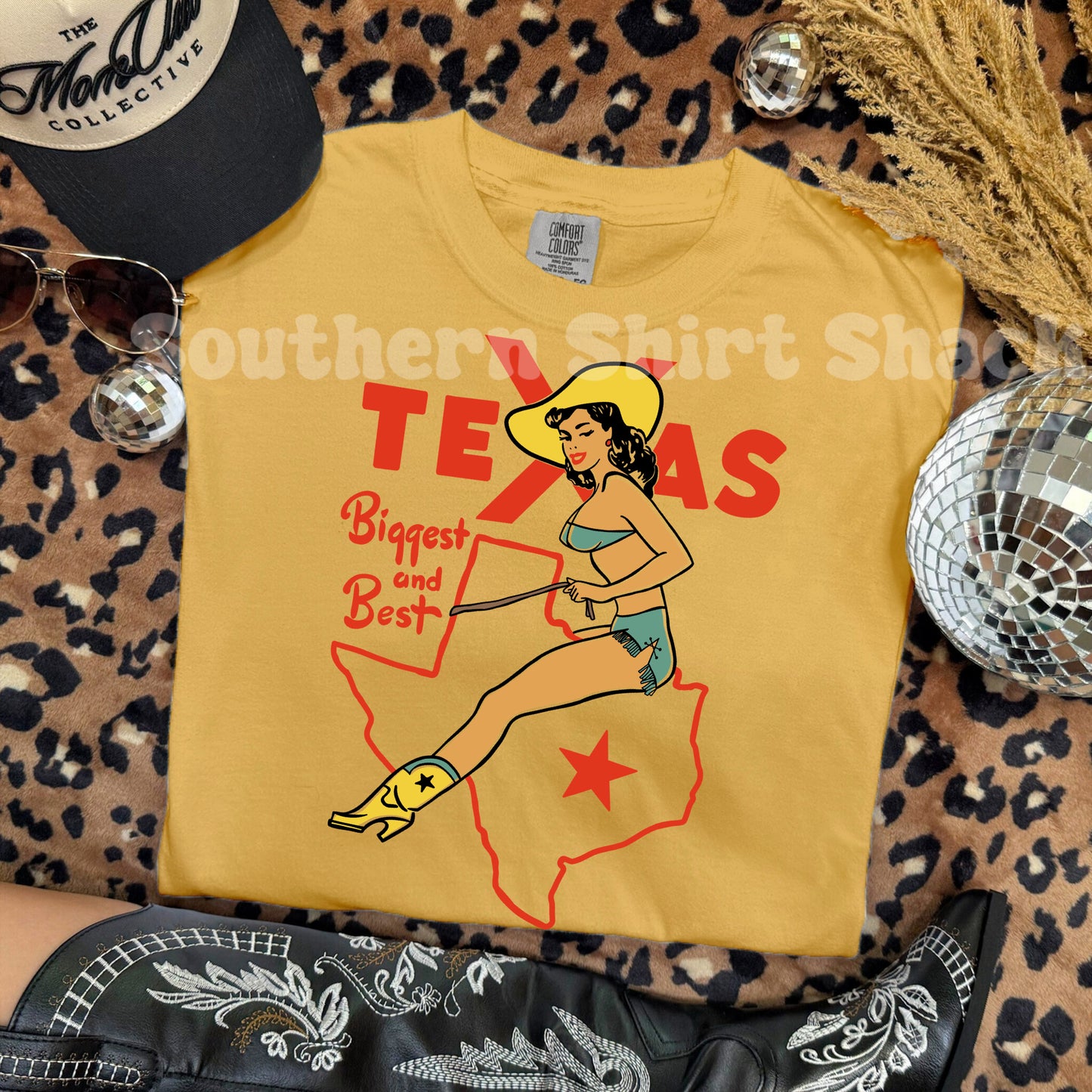 Retro Texas Cowgirl  Comfort Colors tee | Mustard