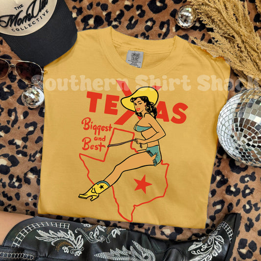 Retro Texas Cowgirl Comfort Colors tee | Mustard