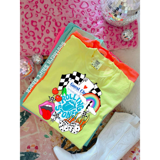 Preppy Rock n Roll Neon Lemon Comfort Colors Tee