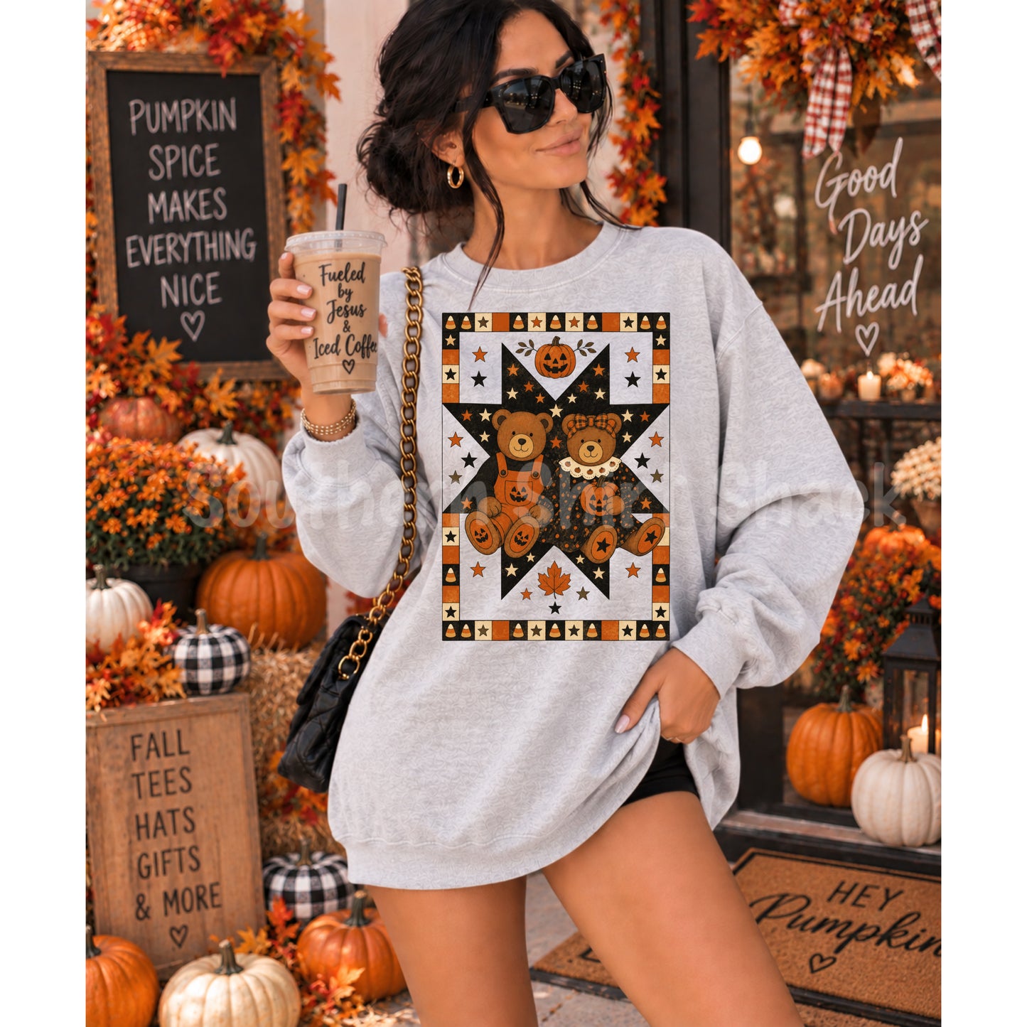 Vintage Halloween Bears Sweatshirt | Ash gray