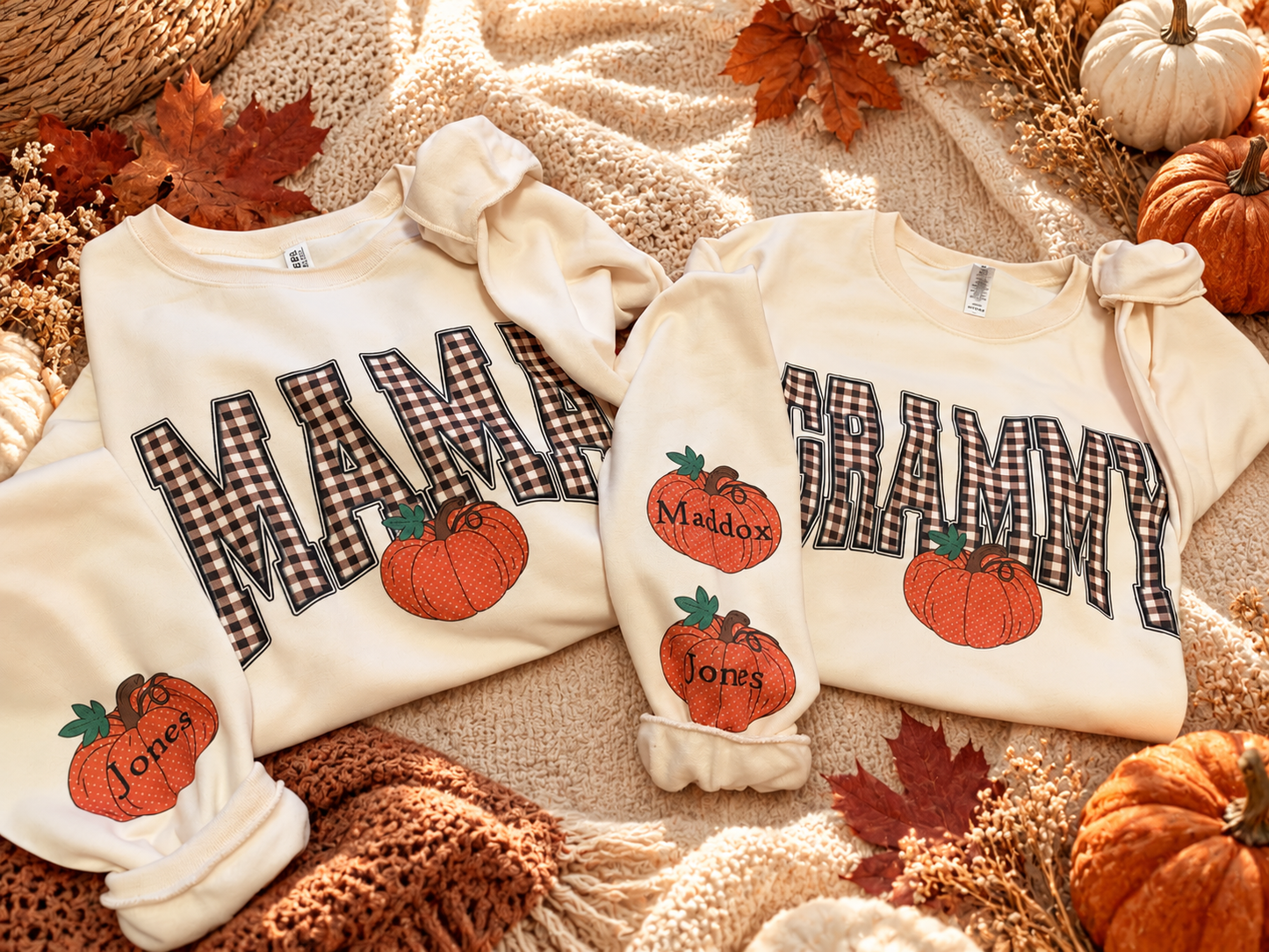 Custom Fall Name Cream Sweatshirt | Add your main name and pumpkin name(s) in notes before checkout!