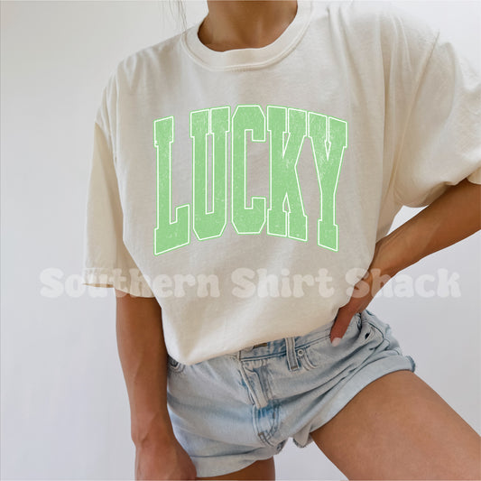 Varsity Lucky Comfort Colors tee | Ivory