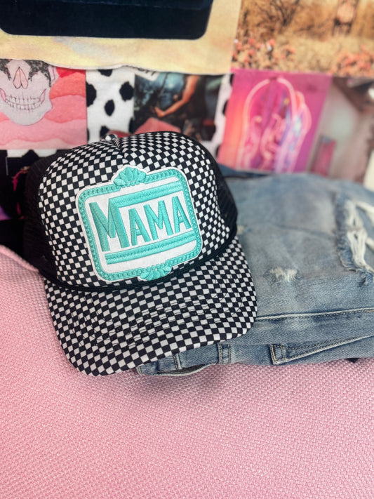 Turquoise Mama Checkered Trucker Hat | READY TO SHIP