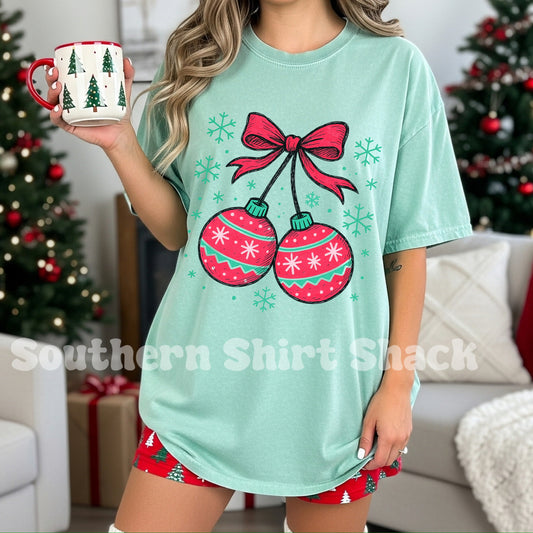 Ornament Cherry Tee | Chalky Mint Comfort Colors Tee