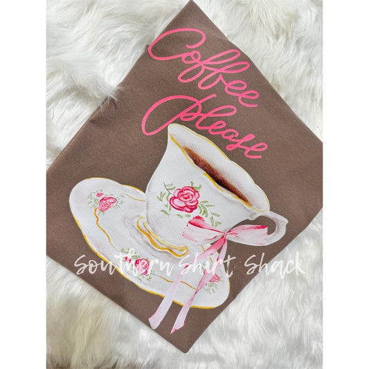 Coquette Coffee Please Comfort Colors tee | Espresso