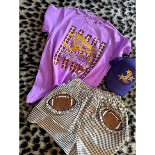 Baton Rouge Football Stripes | Neon Violet Comfort Colors tee
