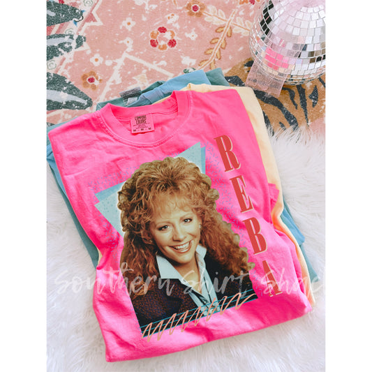 Retro Reba Comfort Colors tee | Neon Pink