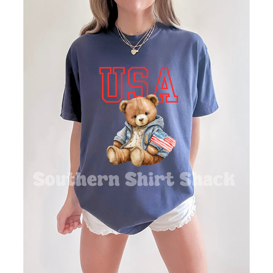 USA Teddy | Denim Comfort Colors tee