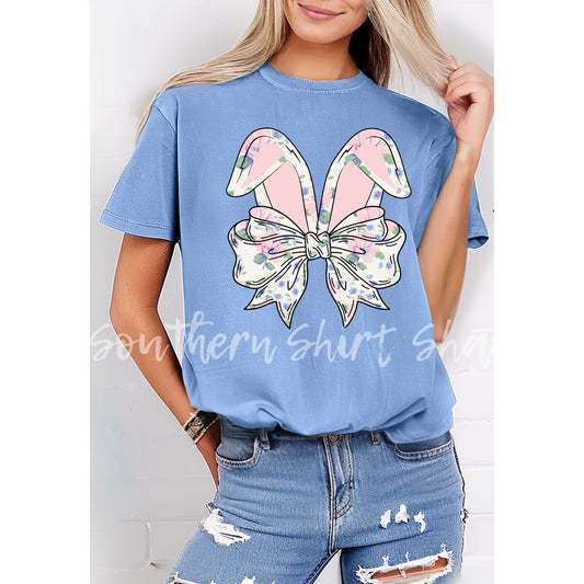 Floral Bunny Ears Comfort Colors tee | Blue Jean
