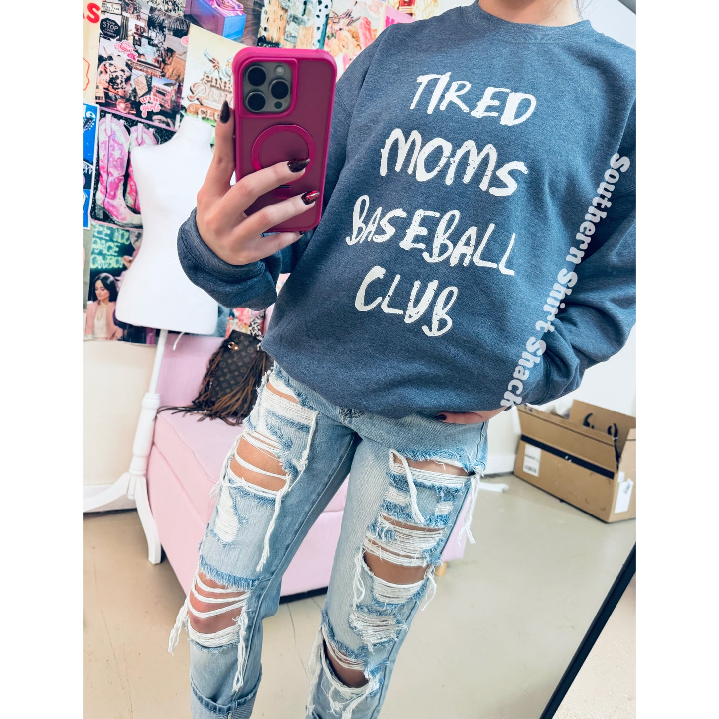 Tired Moms Baseball Club Heather Navy Sweatshirt