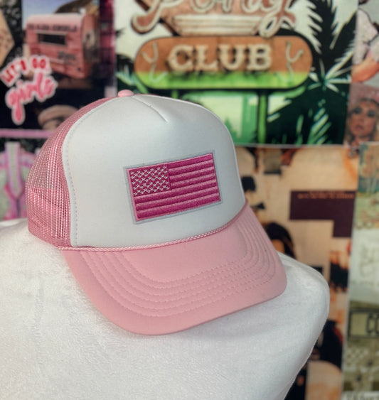 Pink Flag White/Pink Trucker Hat | READY TO SHIP