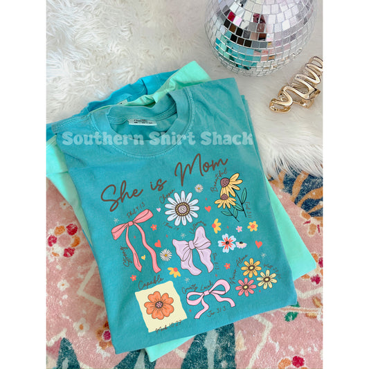 She is Mom Comfort Colors tee | Seafoam