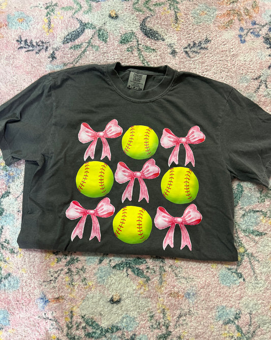 softball and bows T shirt | s | READY TO SHIP