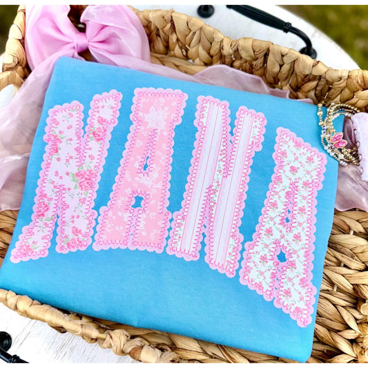 Fancy Floral NANA Comfort Colors tee | Lagoon Blue