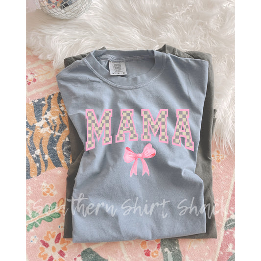 Coquette checkered mama Comfort Colors tee | Granite