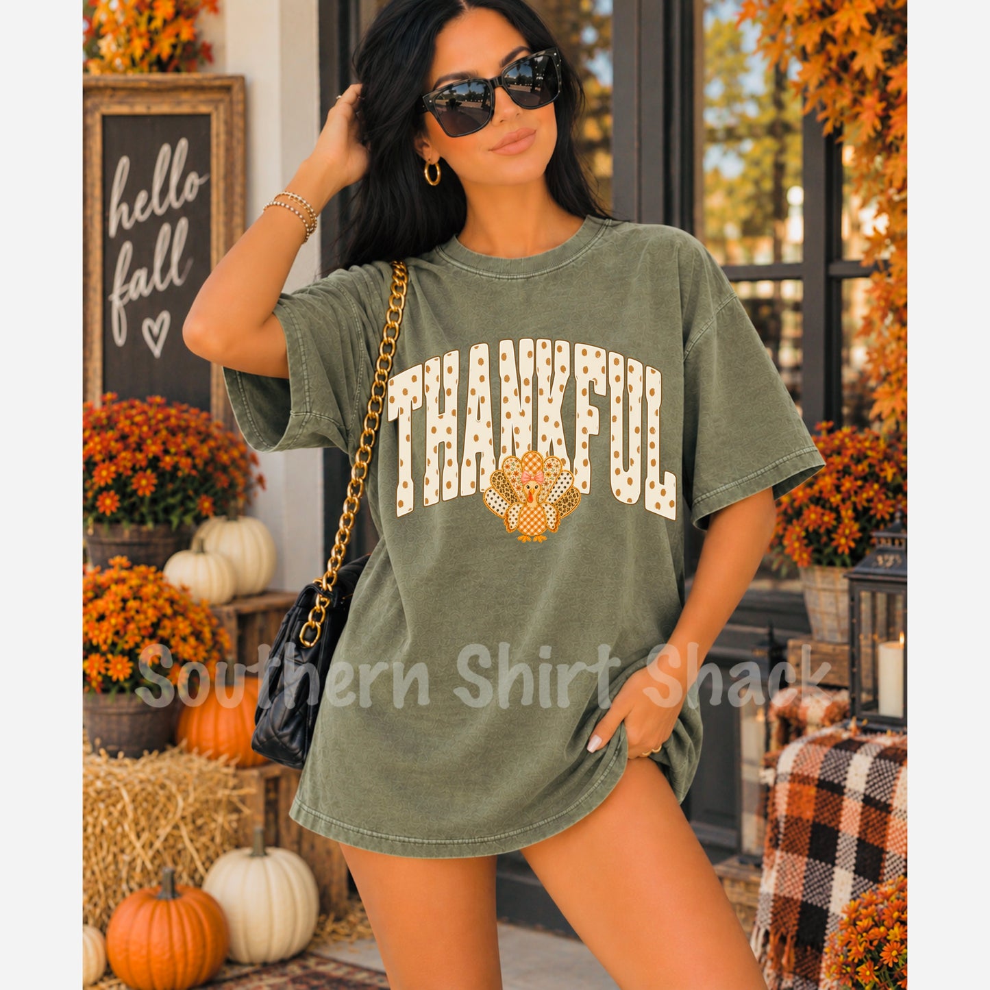 Thankful Polka Dots | Moss Comfort Colors tee