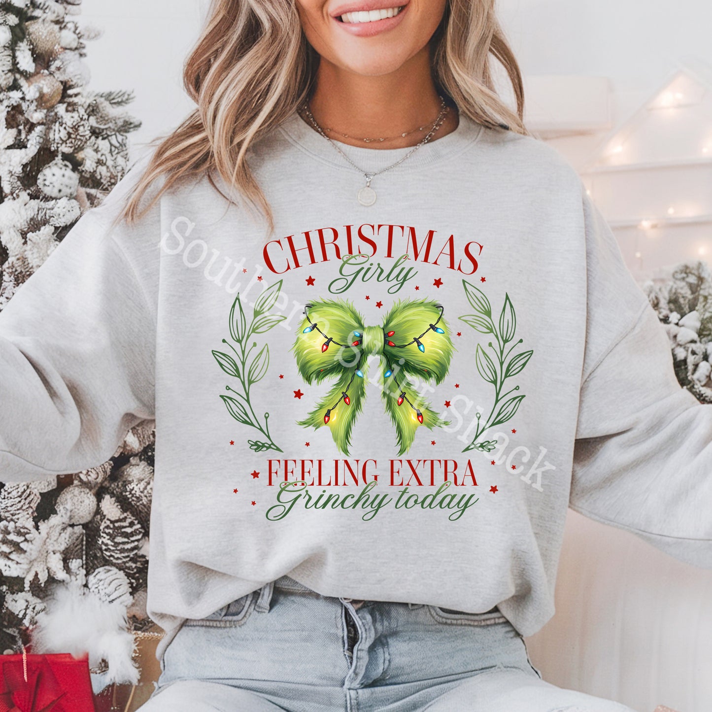 Grinchy Christmas Girly | Ash Gray Sweatshirt