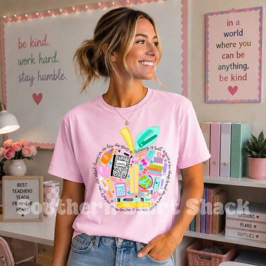 Apple School Supplies | Teacher Comfort Colors tee | Blossom
