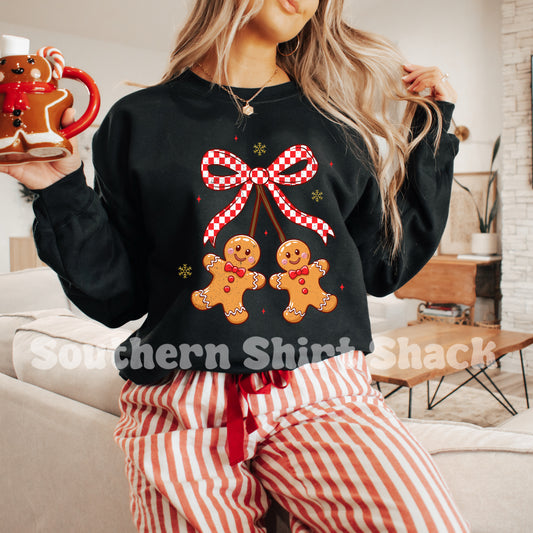 Gingham Gingerbread Bow | Black Sweatshirt