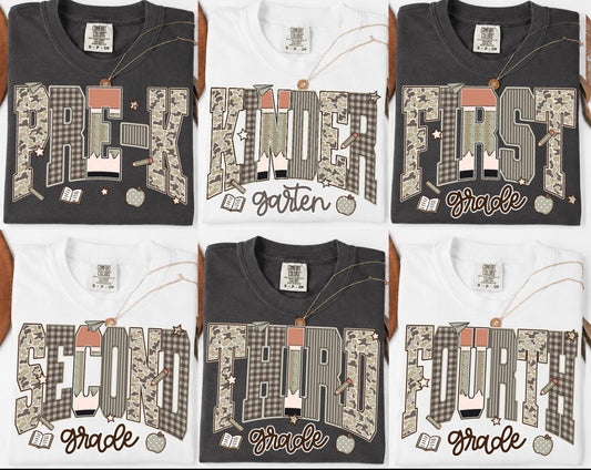 Camo Back To School Grade Youth Size tee | ADD GRADE AND SHIRT COLOR IN NOTES BEFORE CHECKOUT