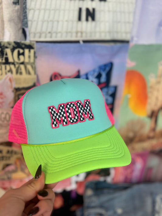 Checkered Mom Neon Trucker Hat | READY TO SHIP